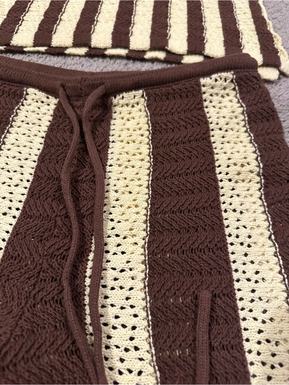 Free‎ People crochet set co-ord matching set pants knit cozy boho striped Small